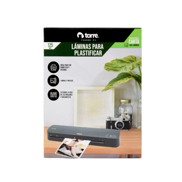 LAMINAS PLASTIFICAR CARTA 125 MIC TORRE 100 UNI
