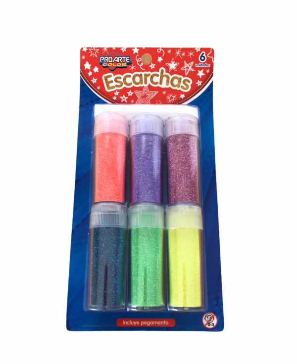 BLI.ESCARCHA PROARTE 6 COLORES + PEGAMENTO