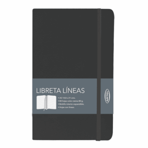Libreta líneas A5 80 hj tapa negra elást