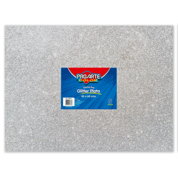 GOMA EVA PROARTE GLITTER 45x60cm PLATA Bo.5 PLIEGO
